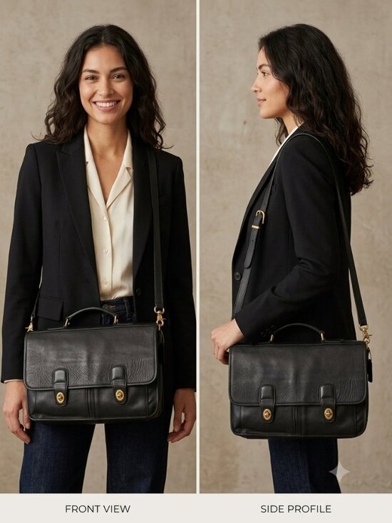 Coach Handbags - Coach Vintage Black Leather Messenger/Briefcase Bag Rare Dual Twist-Lock Closure